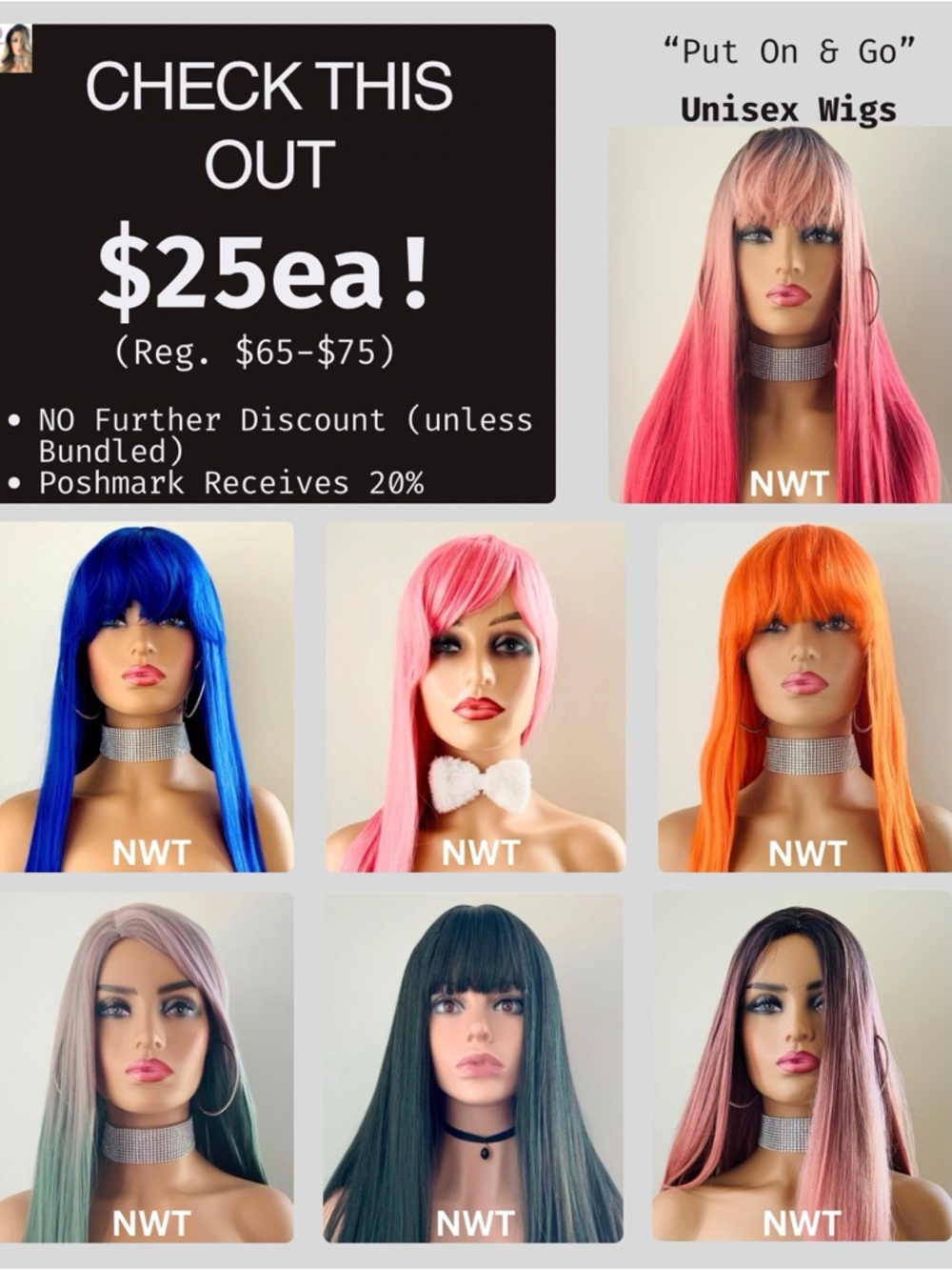 NWT $25ea (reg.$65-$75) “Put On & Go” Synthetic Event Wigs 💐NO FURTHER DISCOUNT💐